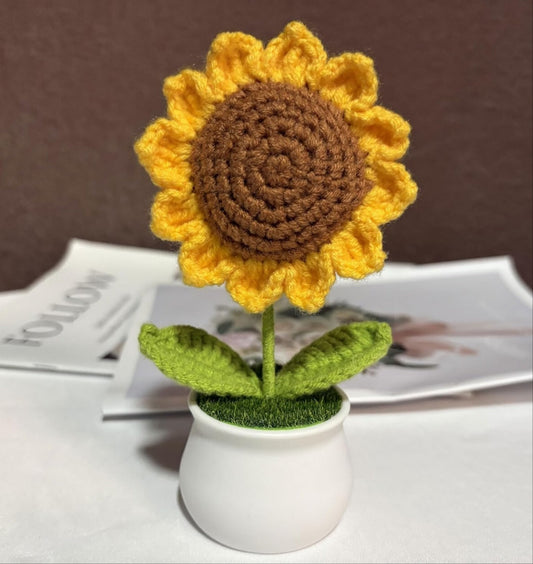 Sunflower in White Pot - Crochet Gift