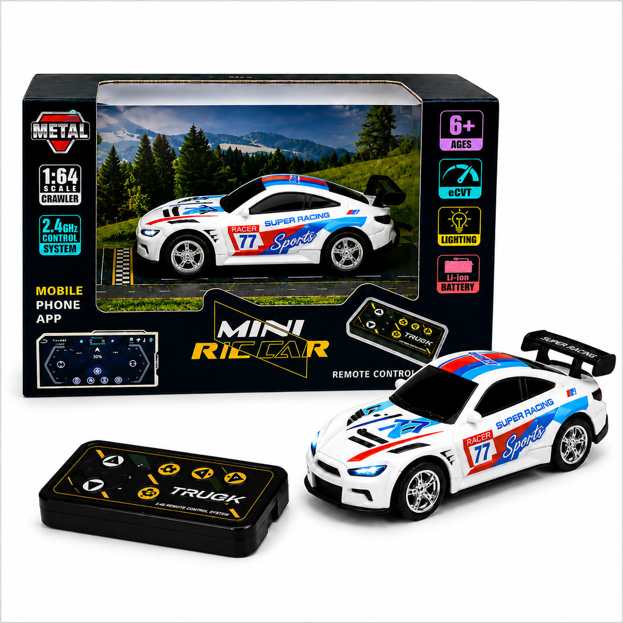 1:64 Mini Remote Control Racing Car – Alloy Model Sports Car