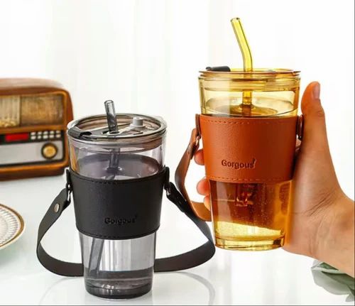 Glass Tumbler with Leather Sleeves
